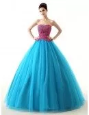 Blue Ballgown Long Tulle Two-Tone Colored Formal Dress