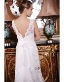 A-Line Sweetheart Sweep Train Lace Wedding Dress With Beading Bow