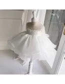 Elegant White Beaded Pearls Girls Formal Dress Toddler Flower Girl Dress