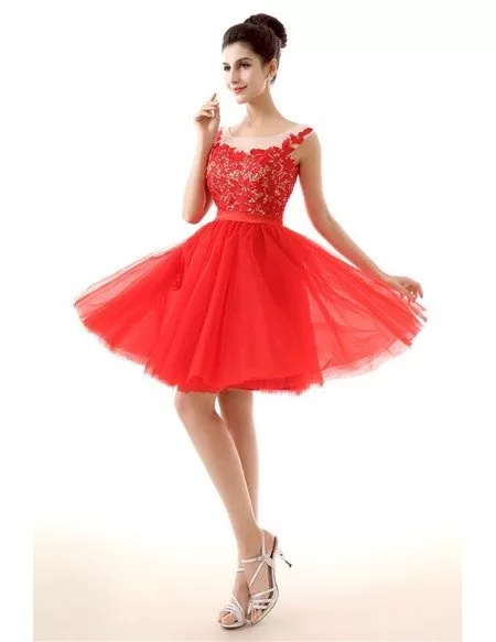 Unique Short Red Homecoming Prom Dress With Lace Beading Top