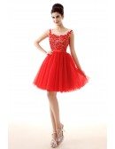 Unique Short Red Homecoming Prom Dress With Lace Beading Top