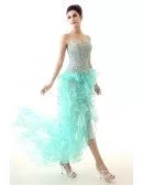 Unique High Low Ruffled Teal Prom Dress Sexy With Lace Bodice