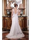A-Line Sweetheart Sweep Train Lace Wedding Dress With Beading Bow