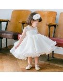 Formal White Puffy Flower Girl Dress Girls Performance Pageant Gown
