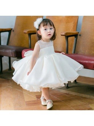 Formal White Puffy Flower Girl Dress Girls Performance Pageant Gown