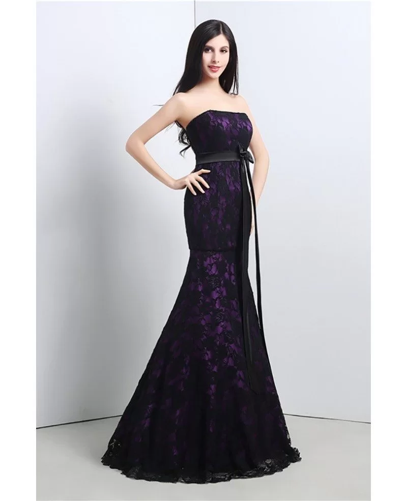 Strapless Trumpet Fitted Formal Dress All Lace Black And Purple #H76100 ...