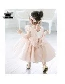 Elegant Pink Puffy Short Flower Girl Dress Princess Pageant Gown