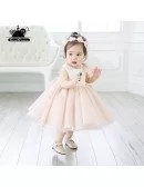 Elegant Pink Puffy Short Flower Girl Dress Princess Pageant Gown