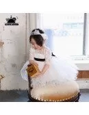 Cute White Tutu Ballet Dance Flower Girl Dress With Sleeves For Performance