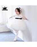 Cute White Tutu Ballet Dance Flower Girl Dress With Sleeves For Performance