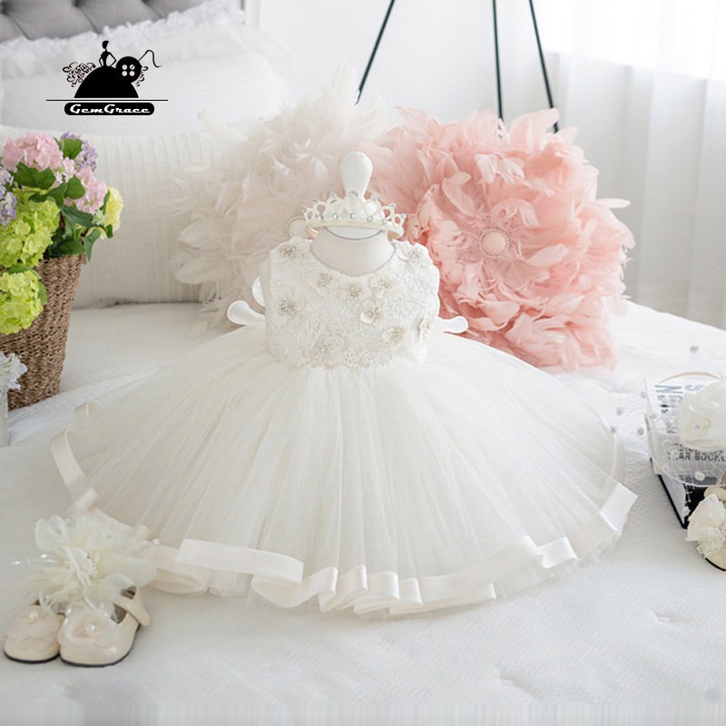 White Princess Ballgown Flower Girl Wedding Dress Couture Pageant Gown ...