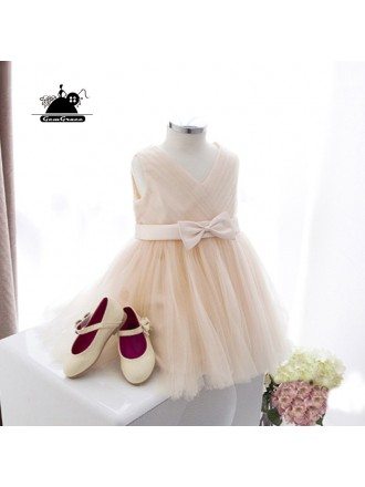 Elegant Champagne Tulle Flower Girl Dress For Summer Weddings With Sash