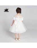 Couture White Tulle Short Flower Girl Dress With Sleeves And Bows