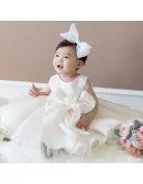 Super Cute Big Bow Ivory Princess Flower Girl Dress For Formal