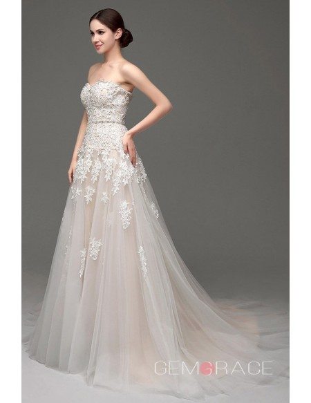 A-line Sweetheart Court Train Wedding Dress