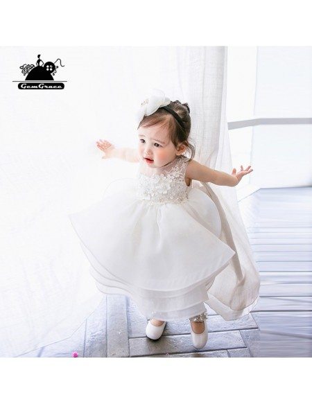 Designer White Puffy Flower Girls Toddler Pageant Dress For Weddings Formal