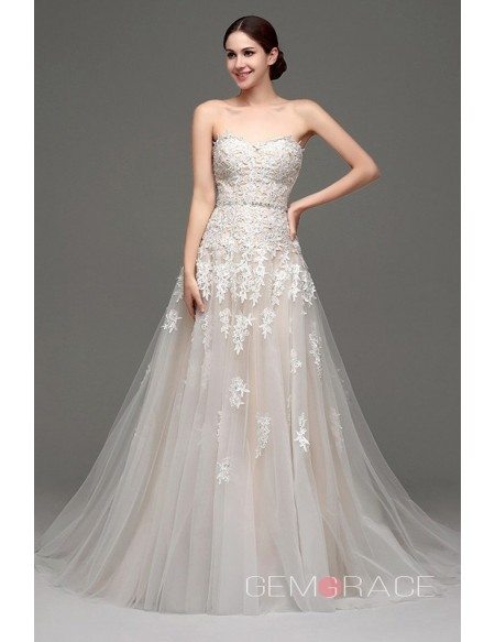 A-line Sweetheart Court Train Wedding Dress