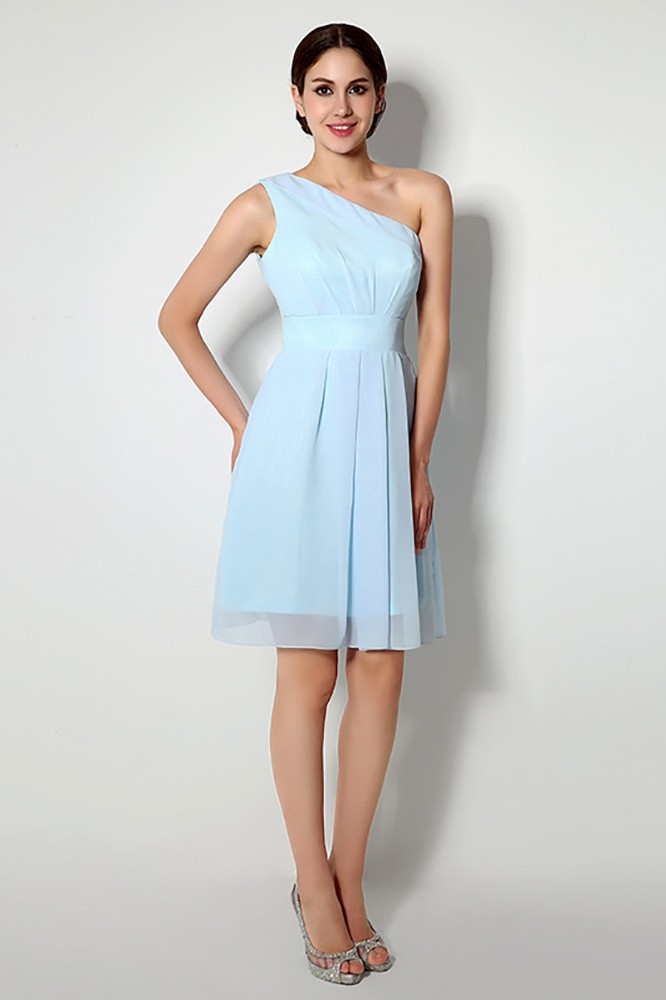 Simple One Shoulder Short Bridesmaid Dress Light Sky Blue #H76103 ...