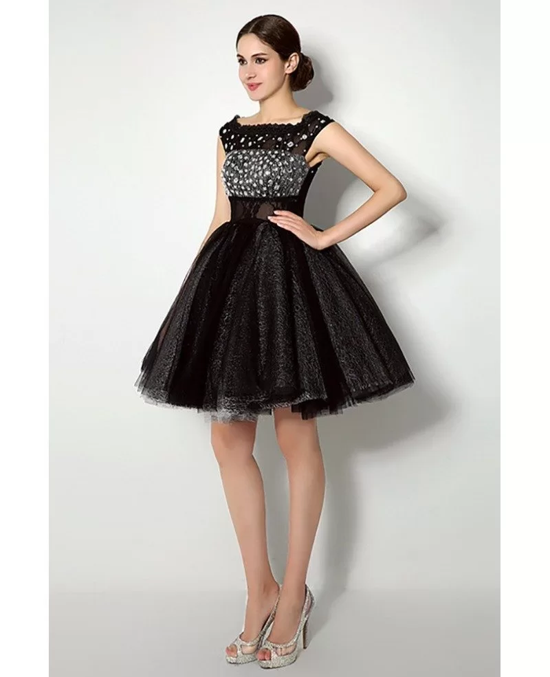 Cheap Sparkly Cocktail Black Homecoming Dress With Cap Straps #H76104 ...