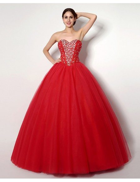 Cheap Ball Gown Red Formal Dress With Beading For Quinceanera