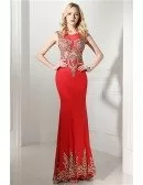 2018 Bodycon Red Formal Dress Long With Applique Lace