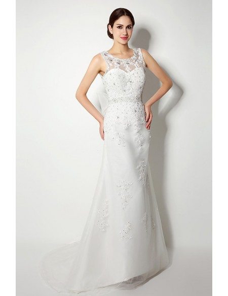 A-line Scoop Court Train Wedding Dress
