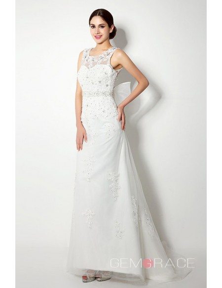 A-line Scoop Court Train Wedding Dress