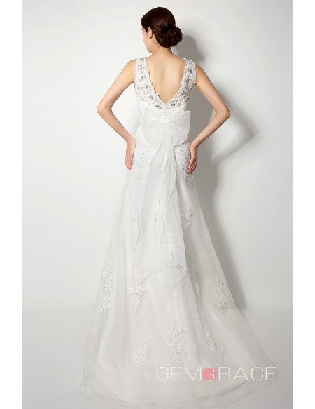 A-line Scoop Court Train Wedding Dress