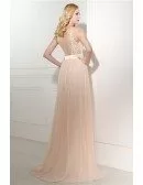 Elegant Long Chiffon Champagne Formal Evening Dress With Lace Bodice