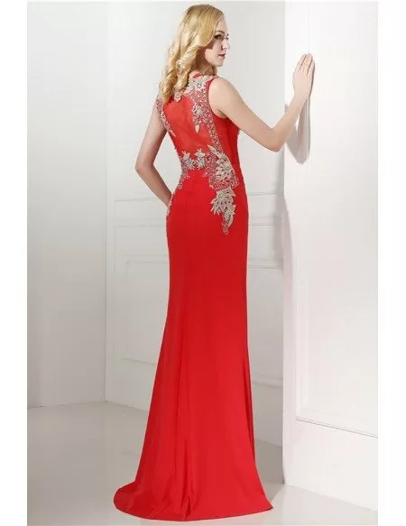 2018 Tight Fitted Red Evening Dress Long With Beading Applique