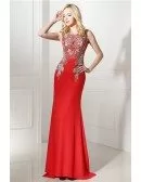 2018 Tight Fitted Red Evening Dress Long With Beading Applique
