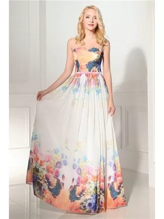 Unique Floral Printed Formal Dress Long Cheap For Women 2018
