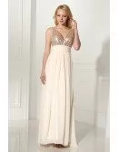 Open Back Champagne Evening Dress V Neck With Sparkly Sequins