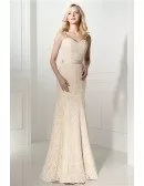 All Lace Bodycon Champagne Formal Evening Dress With Straps