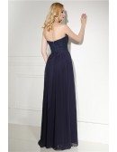 Flowy Chiffon Long Evening Dress Navy Blue With Sweetheart Lace