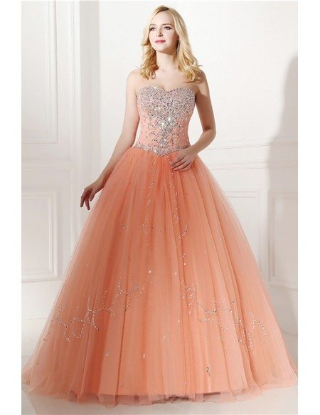 Elegant Coral Beaded Formal Dress Ball Gown For Quinceanera