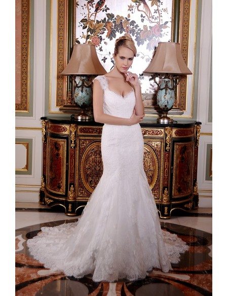 Mermaid Sweetheart Court Train Tulle Lace Wedding Dress With Ruffle