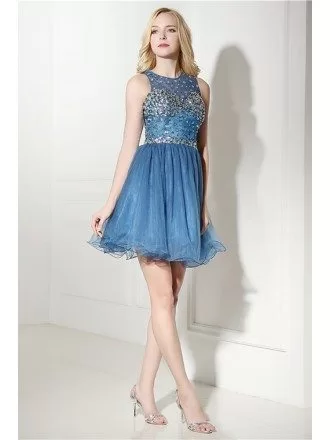 Ink Blue Short Cocktail Homecoming Dress With Crystals