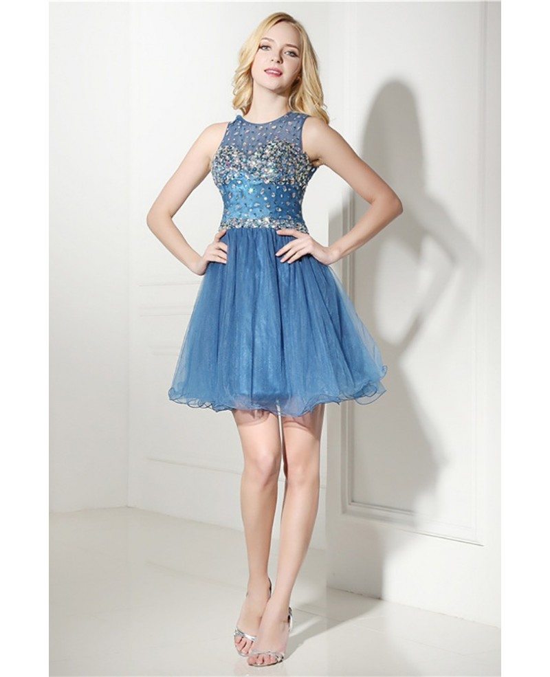 Ink Blue Short Cocktail Homecoming Dress With Crystals #H76130 ...