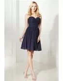 Simple Navy Blue Short Bridesmaid Dress Strapless With Lace