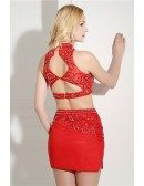 Sexy Bodycon Two Piece Prom Dress Short Beaded For Women