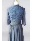 Elegant Navy Blue Lace Half Sleeve Chiffon Long Bridesmaid Dress For Formal