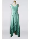 Classy Turquoise Sequined Criss Cross Chiffon Mother Bride Older Brides Formal Dress High Low