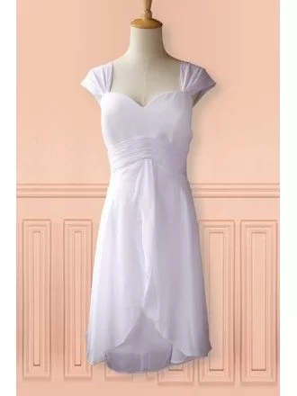 Simple White Cap Sleeve Chiffon Tea Length Wedding Dress Second Dress For Summer