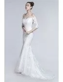 Mermaid Fitted Sexy Lace Wedding Dress With Off The Shoulder Sleeves