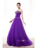 Purple Beaded Top Sweetheart Long Tulle Formal Dress