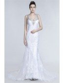 Beautiful Fitted Trumpet Wedding Dress With Beading Lace Straps