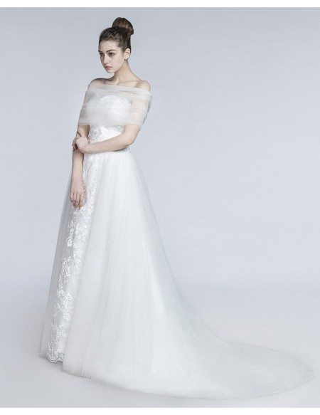 Princess Long A Line Wedding Dress Strapless Trained With Tulle Wrap