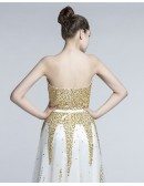 Informal A Line Tulle Beach Wedding Dress With Sparkly Yellow Beading