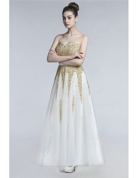 Informal A Line Tulle Beach Wedding Dress With Sparkly Yellow Beading